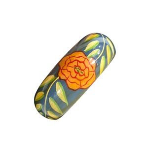 Hand Painted Bangle Bracelet Orange Floral Design Blue Green Made in India